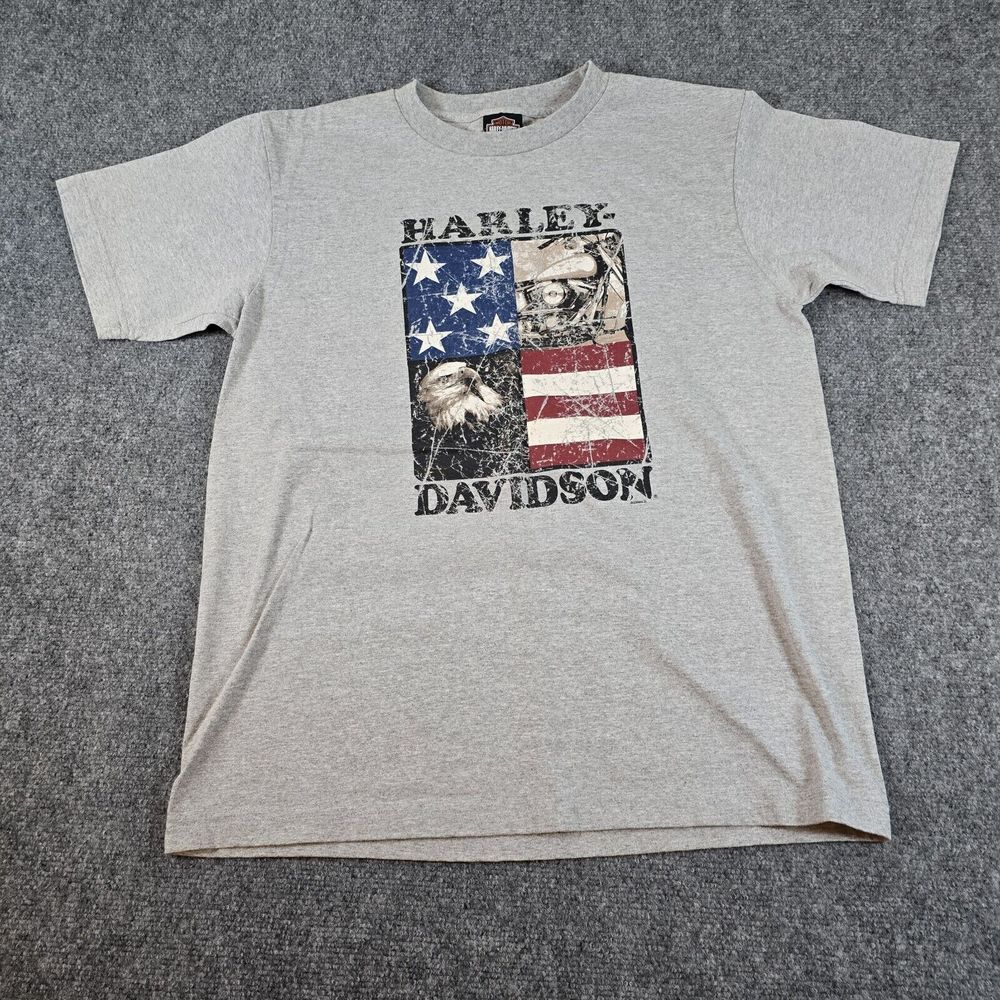 Harley Davidson‎ T Shirt Mens Large Graphic Eagle Flag USA Made